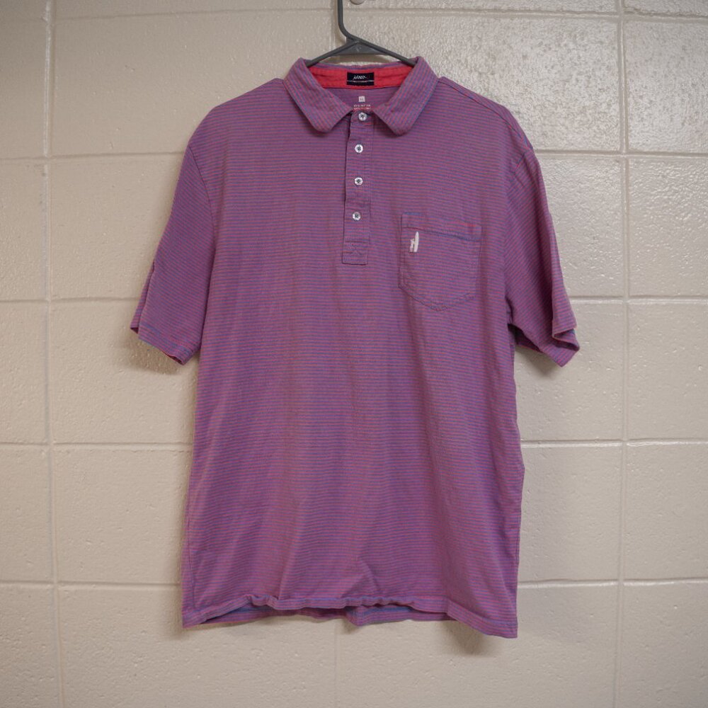 Johnnie-O West Coast Prep Polo Shirt Mens XL Red/Blue Striped Cotton Surfer Logo
